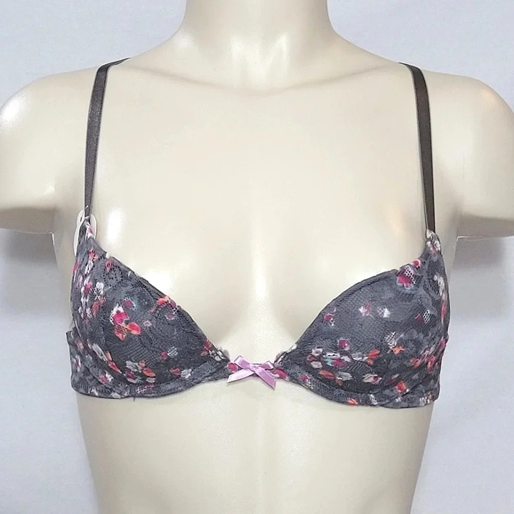 34C Xhilaration T-Shirt Push-Up Underwire Bra Gray Floral Ditsy‎ NWT
